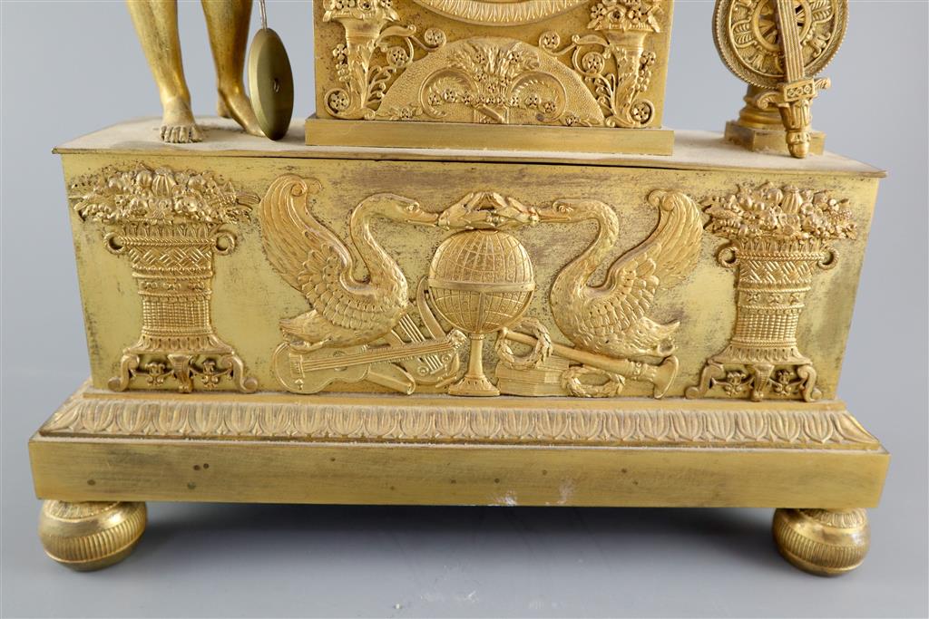 A 19th Century French Empire style ormolu mantel clock, height 15in.